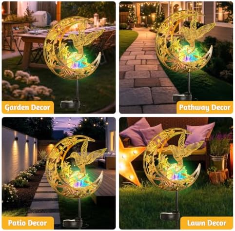 Solar Lights Outdoor Decor Hummingbird Colorful Cracked Glass Moon Lights - Image 6