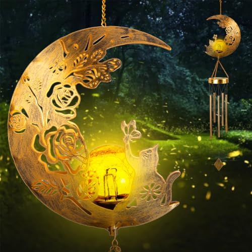 Cat Solar Wind Chimes for Outside Gifts for Women, Garden Decor by JOBOSI