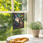 Gnome and Hedgehog Friends Stained Glass Suncatcher – Square Hanging Window Panel for Home or Greenhouse – Whimsical Glass Art Gift for Garden Lovers, Christmas, Halloween, Father Days G365BU - Image 3