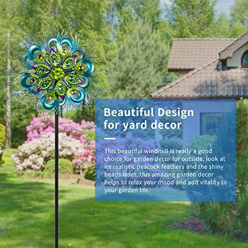 Peacock Wind Spinner, 48Inch Double Wind Sculpture, Wind Sculptures & Spinners Outdoor Metal Stake Yard Spinners, Garden Wind Catcher Wind Mills, Lawn&Garden… - Image 4