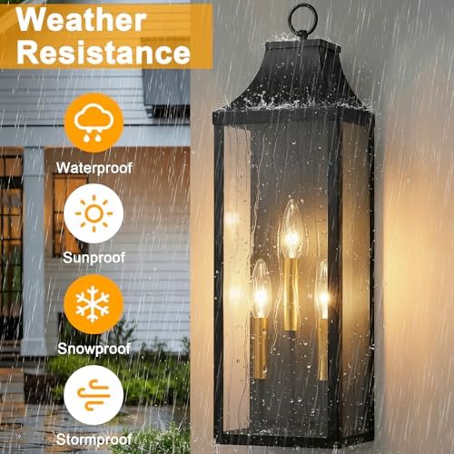 24" Extra Large Outdoor Wall Light, Black Outside Porch Light Fixture - Image 5