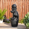 Glitzhome Outdoor Water Fountain with LED Light & Pump, Modern 5-Tier Bowl and Sphere Polyresin Outdoor Fountain, 33.5" Cascading Waterfall Fountain Water Feature for Porch Deck Patio Backyard Decor by Glitzhome
