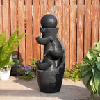 Glitzhome Outdoor Water Fountain with LED Light & Pump, Modern 5-Tier Bowl and Sphere Polyresin Outdoor Fountain, 33.5" Cascading Waterfall Fountain Water Feature for Porch Deck Patio Backyard Decor by Glitzhome