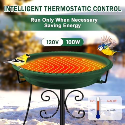 Daoeny Heated Bird Baths for Outdoors, Upgraded 100W Thermostatically Controlled Heated Bird Bath with 5-Prong Metal Base, Heated Bird Bath for Outside Winter Garden Patio Yard Lawn(Green) - Image 3
