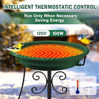 Daoeny Heated Bird Baths for Outdoors, Upgraded 100W Thermostatically Controlled Heated Bird Bath with 5-Prong Metal Base, Heated Bird Bath for Outside Winter Garden Patio Yard Lawn(Green) - Image 3