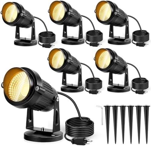 Landscape Lights - 5W 110V Outdoor Spotlight - Waterproof IP65-3000K Warm White LED Landscape Lights - 5ft Cable for Yard Garden Patio Driveway House (Include Spike) (6 Pack) by LemonBest