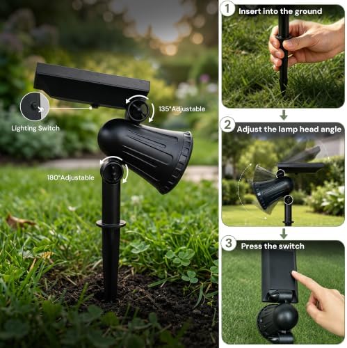 L LOHAS LED Solar Spot Lights Outdoor Adjustable Warm White 4 Pack - Image 6