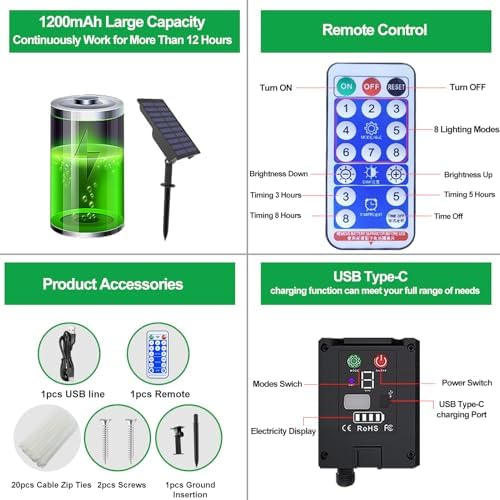 LiyuanQ 300 LED Solar Rope Lights Outdoor 99 FT Bright Solar Garden String Lights Durable 8 Modes Outdoor Fairy Lights Waterproof Solar Garden Decorative Lights for Fence Patio Decor (White) - Image 4