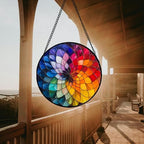 Stained Glass Window Hanging - Colorful Flowers Sun Catcher for Door Terrace Garden Home Decor, Abstract Gradient Suncatcher Birthday Gifts for Lovers Women Men Dad Mom Nana 9.8 in - Image 3