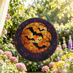 Full Moon Bats Halloween Stained Glass Suncatcher 9.8" Colorful Window Hanging Ornament, Retro Sun Catcher Decor with Chain for Home Wall Garden Birthday Christmas Mothers Day - Image 2