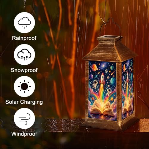 Solar Hanging Lantern Colorful Space Exploration Scene Rocket Astronauts Galaxy Elements Waterproof LED Lights Decor Patio Yard Lawn Porch Lamp, Birthday Gift for Mom Women Garden Outdoor Decor - Image 5