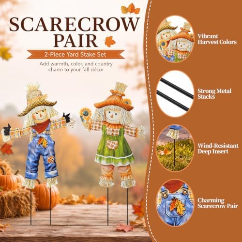 Shimeyao 2 Pcs Metal Fall Outdoor Decorations Autumn Scarecrow Yard Stakes - Image 3