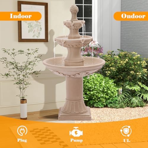48.4" H Large Water Feature with Pineapple Top, 3 Tier Italian Water Fountain Outdoor with Waterfalls & Pump, Roman Pillar Garden Fountain for Garden, Backyard, Patio and Home Decor - Image 3