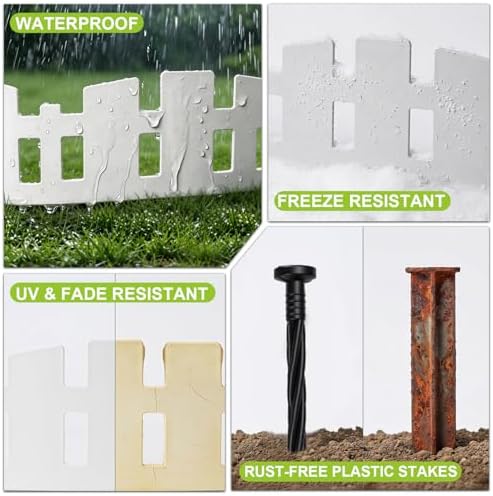 50FT Garden Edging Border, 4.5in White Picket Fence, 90 Flexible Stakes - Image 6
