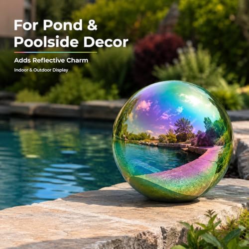 Gazing Ball Garden Mirror Outdoor - 10Inch Outside Decorative Globe Rainbow - Image 6