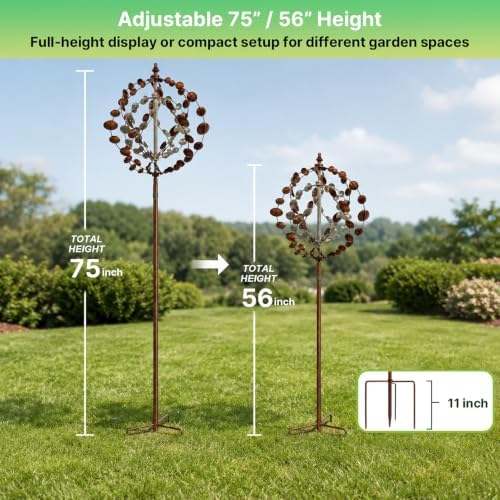 Wind Spinners Outdoor, 75" Large Metal Kinetic Wind Sculptures for Garden, 360 Degrees Swivel Yard Art with 2 Piece Welcome Flag Decoration - Image 4