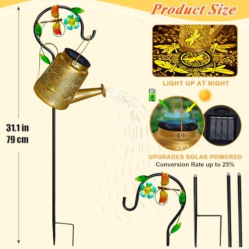 Solar Lights Outdoor, Dragonfly Watering Can Lantern, Garden Decor for Yard - Image 6