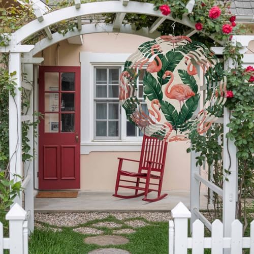 Tropical Flamingos Wind Spinners Outdoor Summer Palm Leaves Retro Linen Texture 3D Stainless Steel Wind Spinner for Yard Kinetic Sculpture Hanging Spinning Ornament for Garden Patio Porch 12 Inch - Image 5