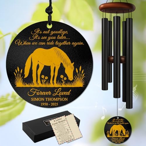 Personalized Horse Memorial Wind Chimes for Outdoors – Custom Engraved Name & Years Sympathy Gift – Soothing Outdoor Memory Chimes for Bereavement – Meaningful Tribute Keepsake for Family & Friends by AlpadilCo