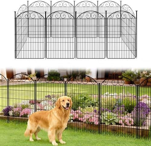 COLRASN 10 Panels No Dig Decorative Garden Dog Fence Outdoor for Yard, 48in(H) x 24.16ft(W) Tall Animal Barrier Fenceing Panels, Rustproof Ground Stakes Temporary Wire Screen for Patio by COLRASN