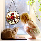 Festive Cardinal Berry Stained Glass Window Hanging Suncatcher Gifts 9.8" - Image 2