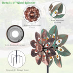 VEWOGARDEN Wind Spinners Outdoor with 2 Blades, Metal Kinetic Wind Spinner with Flower Design for Yard Garden Lawn Decorations - Image 4