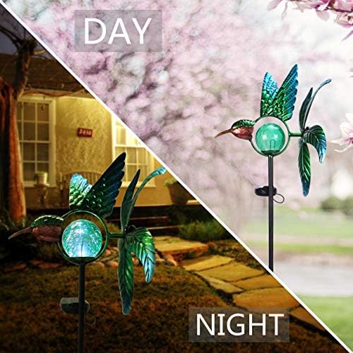 Afirst Solar Hummingbird Wind Spinner, Metal Garden Stake Lights Lawn Decor - Image 5