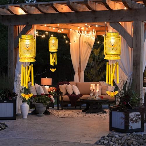 2 Pack Solar Bee Wind Chimes for Outside for Mom Women Grandma,Solar Bee Mason Jar Wind Chime Light Unique Hanging Wind Chimes Outdoor,IP65 Waterproof, for Yard Garden Terrace - Image 2