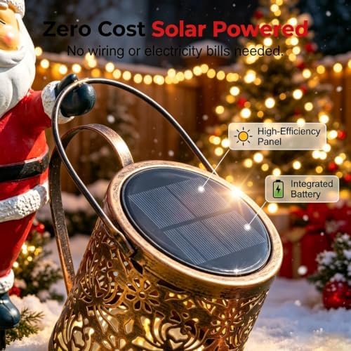 Santa Watering Can Solar Light with Ground Stake, 2027 New Christmas Solar Kettle Lights Garden Lawn Decorative Lights Santa Kettle Ground Lamp Solar LED Night Lights Outdoor Garden Decor, warm*2 - Image 5