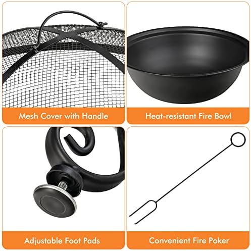 Giantex 4-in-1 Fire Pit Table, 36" Outdoor Metal Round Dining Table - Image 6