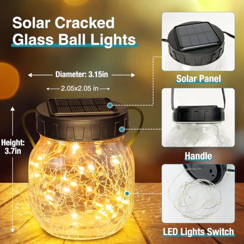 Kolpop Solar Lanterns Outdoor Waterproof 18 Pack, Hanging Solar Lights with 28 LED, Cracked Glass Hanging Globes for Garden Patio Fence Yard Christmas Tree Decoration,Warm White - Image 4