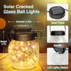 Kolpop Solar Lights Outdoor Waterproof 12 Pack, Solar Powered Hanging Lantern with 28 LED, Cracked Glass Hanging Globes for Garden Patio Fence Yard Christmas Tree Decoration,Warm White - Image 4