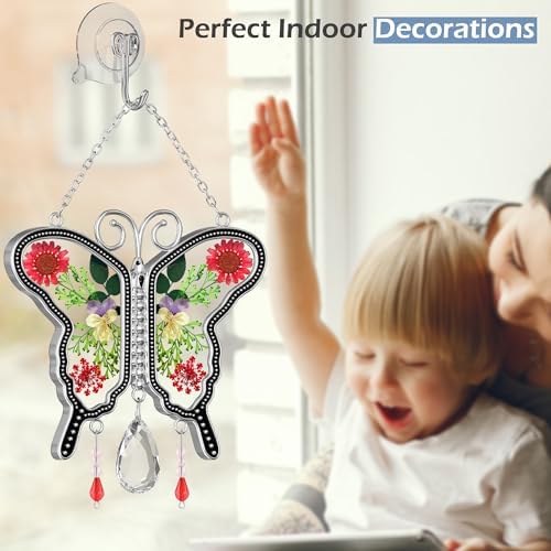 KY&BOSAM Gifts for Mom Glass Pressed Flower Butterfly Suncatcher for Window - Image 4
