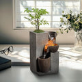 Resin Tabletop Waterfall Fountain with LED Light & Plant Pot, Indoor Desk Water Fountains for Home Office Decor (22028N) by MSEONWXI