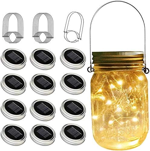SunKite Solar Mason Jar Lights(NO Jars), 12 Pack 30 LED Waterproof Fairy Firefly Jar Lids String Lights with Hangers, Patio Yard Garden Wedding Decoration - Warm White by SunKite