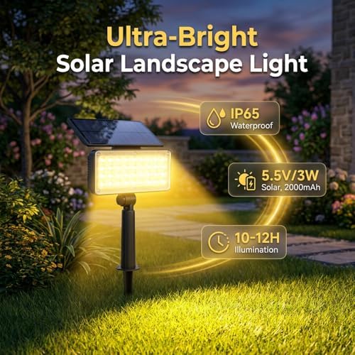 Solar Spot Lights Outdoor Waterproof IP65, 2026 New Solar Powered Outdoor Landscape Spot Lights, 3 Brightness Modes, Solar Landscape Lights for Flag, Tree, House, Garden, Yard (1, White) - Image 2