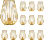 TRIROCKS Metal Cordless Table Lamp - 8'' Tall Set of 12 Cage Shape Battery Operated Lamp with Fairy Lights Bulb for Indoor/Outdoor Use Perfect for Christmas Garden and Weddings (Gold,Set of 12) by TRIROCKS