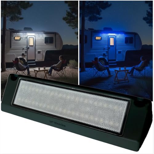 Wave One Marine Dual Color 9" LED Exterior Porch Patio Angle Light | 12v Volt 2400 Lumen Fixture Replacement Lighting RVs Boat Travel Trailer Camper RV Awning Outdoor (Black Housing, White | Blue) by WaveOneMarine