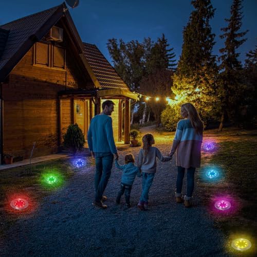 LYHOPE Solar Ground Light Outdoor, 16 Pack 8 LED Color Changing Solar Disk Lights Waterproof Garden In-ground Pathway Lights Landscape Lighting for Lawn,Yard,Deck,Patio,Walkway (RGB) - Image 2