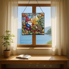 Gnome and Hedgehog Friends Stained Glass Suncatcher – Square Hanging Window Panel for Home or Greenhouse – Whimsical Glass Art Gift for Garden Lovers, Christmas, Halloween, Father Days 3plY32 - Image 6