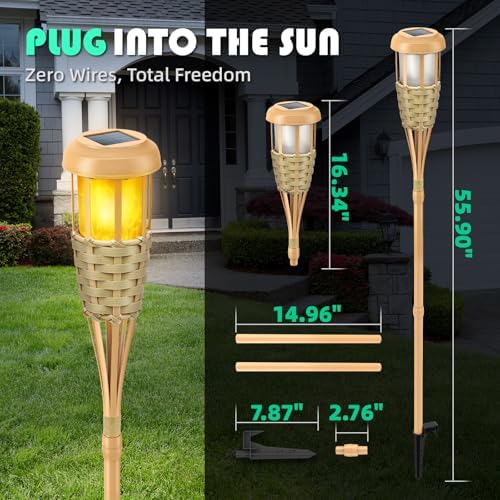Solar Outdoor Lights, Solar Torch Lights Outdoor Flickering Flame, Outdoor Decorations for Patio Path Yard - 8 Pack - Image 5