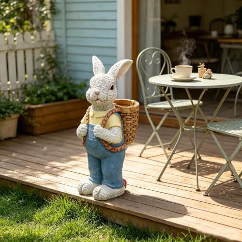 17" Couple Rabbit Statue Flower Pot Resin Garden Outdoor, Blue - Image 5