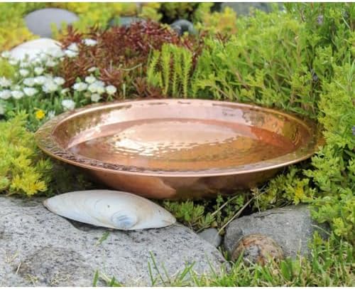 Hand Hammered Standing Bird Bath Feeder Bowl Detachable Outdoor Decor for Garden Backyard Patio and Deck Copper birdbath Bowl with Rim - Image 3