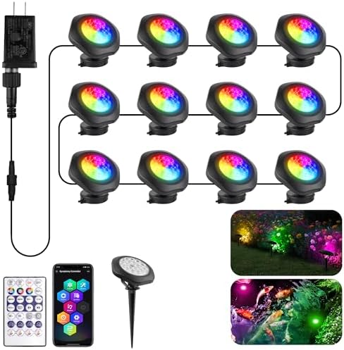 T-SUN Pond Lights LED Underwater 16M Colors with App and Remote 12 Pack by T-SUN