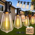110FT(100+10) String Lights Outdoor, 2FT Bulb Spacing, Waterproof Shatterproof Warm White ST38 LED Edison Bulbs, Extension Cord, Plug in Connectable Hanging Patio Lights for Outside, Backyard by Unknown