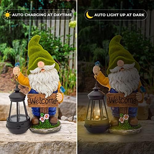 Olekki Christmas Garden Gnomes Outdoor - Flocked Gnome Statue Holding Lantern with Solar LED Lights | Gnomes Garden Decorations for Patio, Yard, Lawn Ornaments - Gnome Gifts - Image 3