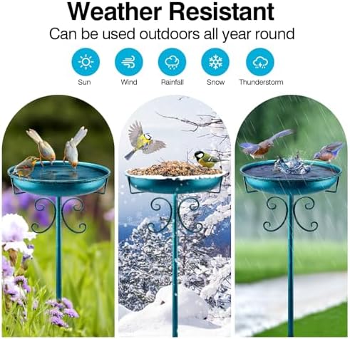 Daoeny 35In Metal Bird Bath for Outside, Vintage Freestanding Birdbaths & Birdfeeder, Bird Baths Feeder Bowl for Outdoors Garden Patio Yard Lawn Decor, Upgraded 5-Pronged Base (Blue) - Image 6
