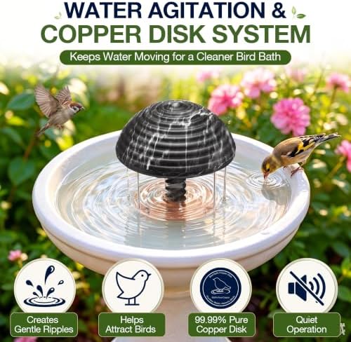 Bird Bath Water Agitator with Round 99.99% Pure Copper Disk, Battery Powered Bird Bath Circulator, Quiet Waterproof Mover Keeps Water Fresh for All Season Use (Black Rock) - Image 2