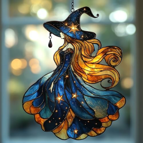 Starry Night Witch Acrylic Suncatcher by AVAGAN