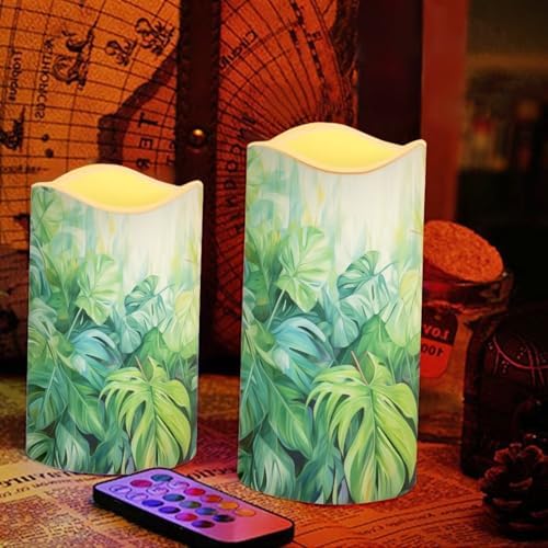 Palm Leaf Battery Operated Candles with Flickering Flame 4 Pack LED Pillar Candles with Remote Realistic Flameless Lights for Outdoor Patio Poolside or Garden Path Holiday Gifts - Image 5